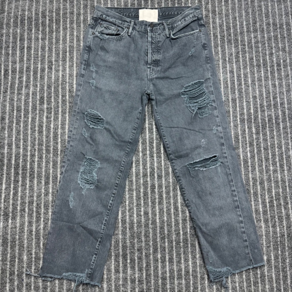 Mother Superior Womens Distressed Straight Leg Jeans 29 Gray Faded Raw Hem Denim